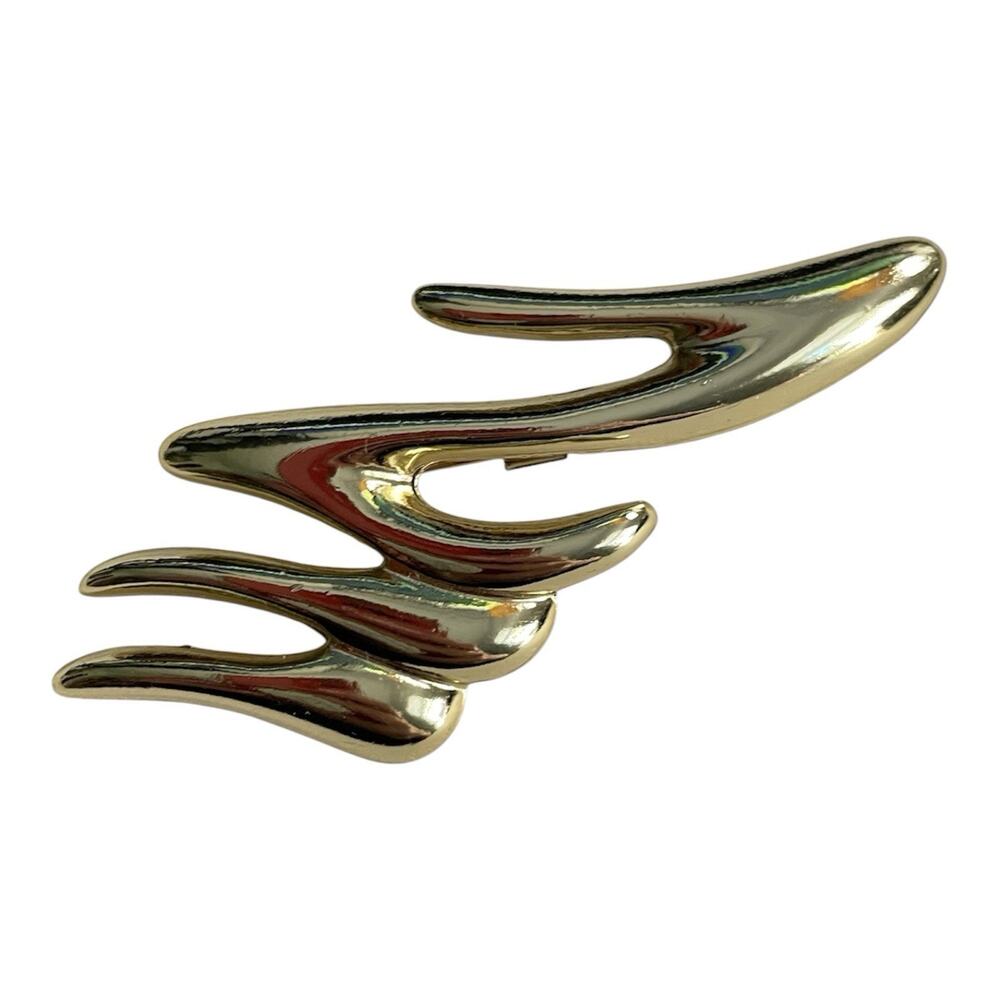 Vintage Zig Zag Squiggle Brooch Pin Pendant Gold Tone Ribbon 1980s Abstract